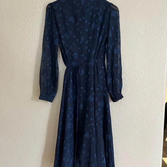 evening of elegance navy blue floral jacquard wrap midi dress Lulus Evening of Elegance Floral Jacquard Wrap Midi Dress Navy S